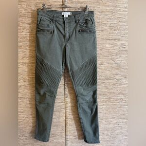 H&M L.O.G.G. Moto Skinny Jeans Womens 6 Olive Green Denim Pants Zip Accent